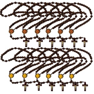 TE940433P12 - Terço Medalha de São Bento Madeira c/ 12un. - 37cm