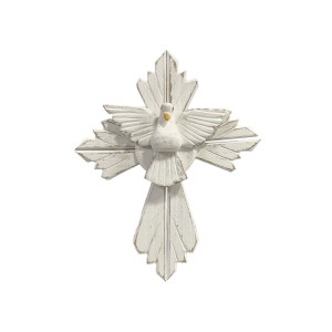 DF1982100 - Divino Espírito Santo Resplendor Cruz Madeira Branca - 28x22cm