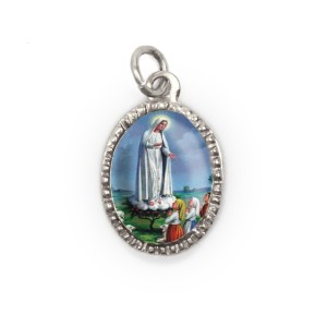 MD103608P10 - Medalha de Alumínio Oval Prata c/ 10un. N. Sra. De Fátima - 2X1,3cm