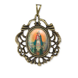 MD129208 - Medalha N. Sra. do Bom Parto Camafeu Ouro Velho - 5x4,2cm